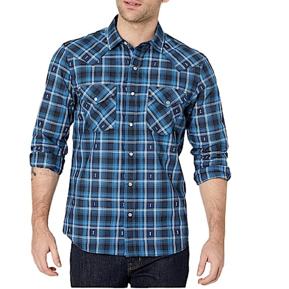 Pendleton Frontier Long-Sleeve Plaid Snap Front Shirt, Blue & Black, Size L, NWT - Picture 1 of 11